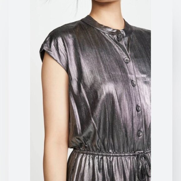 NWT REBECCA MINKOFF OLLIE Gray Silver GUNMETAL Shiny Button Mini Dress MEDIUM - Picture 3 of 16